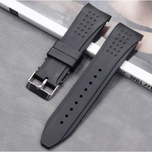 Silicone strap mens 24mm ladies sports waterproof rubber curved strap accessories pin buckle