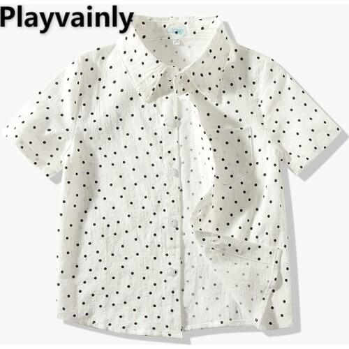 Baby Boy Shirt 2021 New fashion polka dot Cotton short Sleeve white Tops Baby Clothes 3-7 Years E21011