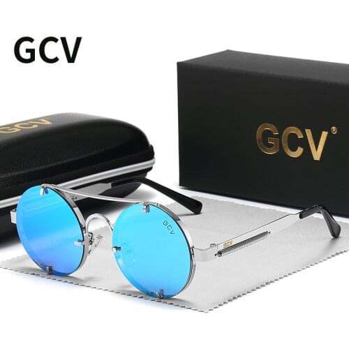 GCV High Quality Gothic Steampunk Sunglasses Polarized Men Women Brand Designer Vintage Round Metal Frame Sun Glasses