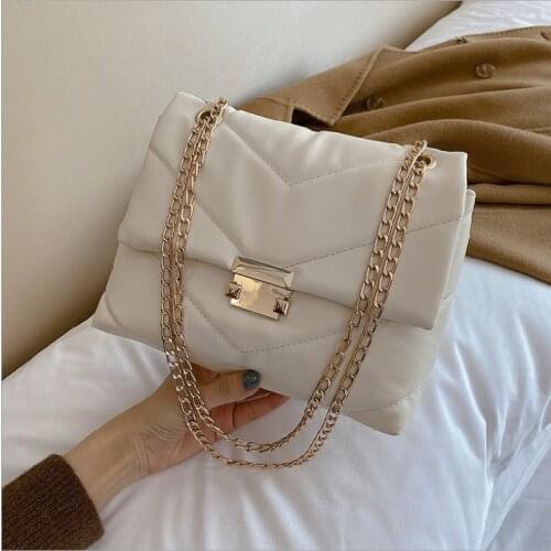 Female Shoulder Bag Soft Pu Leather Solid Color Underarm Crossbody Bag New Lock Chain Small Square Bags For Women Сумка Женская