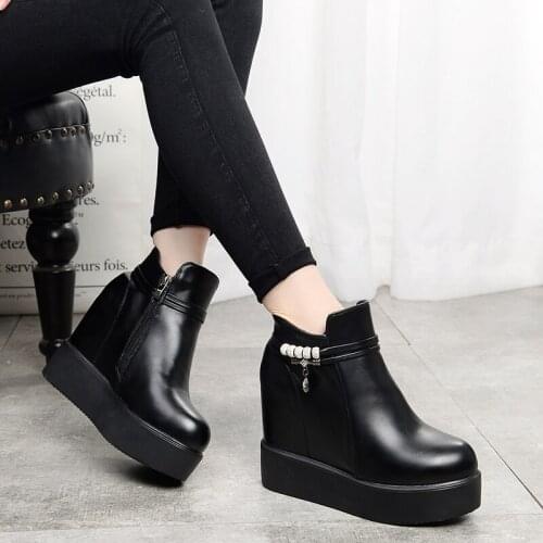 Women Boots Faux Suede Leather Wedge Platform Boots Hidden Heel Shoes High Top Casual Shoes for Woman Ankle Boot Size 33-42