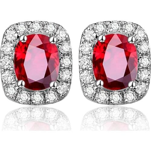 Small Elegant Ruby Gemstones Red Crystal Stud Earrings Women Fashion Zircon Diamond White Gold Sterling Silver925 Luxury Jewelry