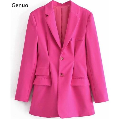 Autumn Woman Blazer Coat Rose Red Notched Collar Long Sleeve Pleated Gathered Tunic Waist Style Elegant Female Fashion Blazers