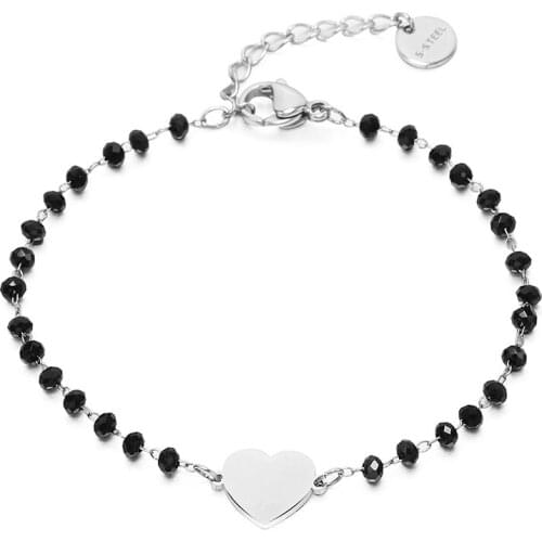 Small Love Heart Charm Bracelet For Women Rose Gold Silver Color Bileklik Crystal Beads Bracelet Bangle Stainless Steel Jewelry