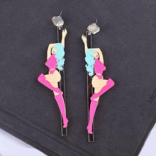 ZiccoWong Hotselling Sexy Bikini Pipe Girl Long Dangle Earring For Women Exaggerated Punk Nightclub Big Dangle Earring Jewelry