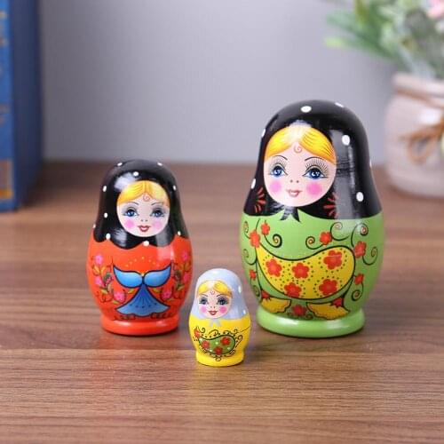 1 Set Nesting Dolls Retro Colorful Painting Wooden Cartoon Girls Russian Matryoshka Home Doll Decor Ornament Gifts
