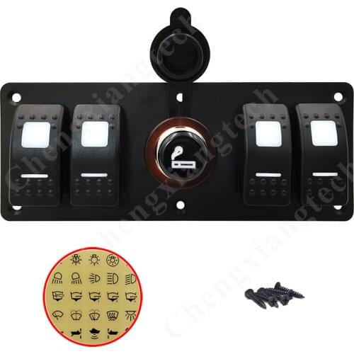 12v 24v 4 Gang White Led Rocker Toggle Switch Panel With Cigarette Lighter Plug Socket Waterproof for Car Marine Ship