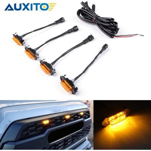 12V Amber Yellow Front Grille LED Lights with Wiring Harness Kit for Toyota Tacoma 2020 2019 2018 2017 2016 Grille Lighting DRL