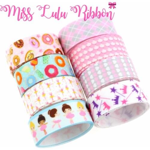 16mm-75mm Girly Series Pink Scales Heart Check Patterns Printed Grosgrain Ribbon/Foe Dancer Dancing Doughnut Crown 50yards/roll
