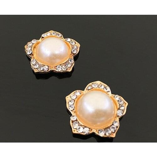 2017New 100Pcs Pentagon Large-Pearl Center Flowers Rhinestone Button for DIY Hair Accessories or wedding decoration HZ130