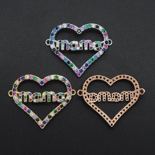 22x2mm 100% CZ Zircon DIY Jewelry Rainbow Heart Connectors Charm Wholesale Bracelet Making Connector