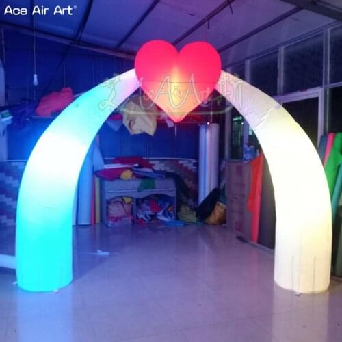 3m W Heart arch Inflatable Red Heart shaped entry with curve cones for Valentines day,wedding decorations advertising