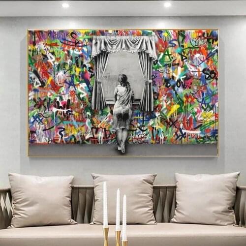 Banksy Graffiti Girl Looking Out The Window Canvas Paintings Street Art Wall Posters and Prints for Living Room Decor Cuadros