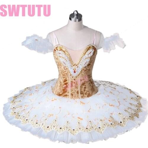 Girls beige sleeping beauty professional classical ballet tutu adult flower fairy white ballet tutu stage costumes BT8971