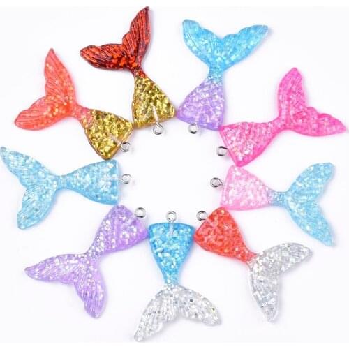 20pc Resin Mermaid Tail Charms Fish Pendants with Glitter Powder For Necklace DIY Jewelry Keychain Making Findings 46x30x6mm