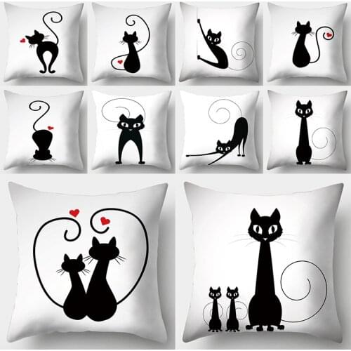 WZH Fantasy Black Cat Cushion Cover 45x45cm Polyester Decorative Pillow Cover Sofa Bed Pillow Case