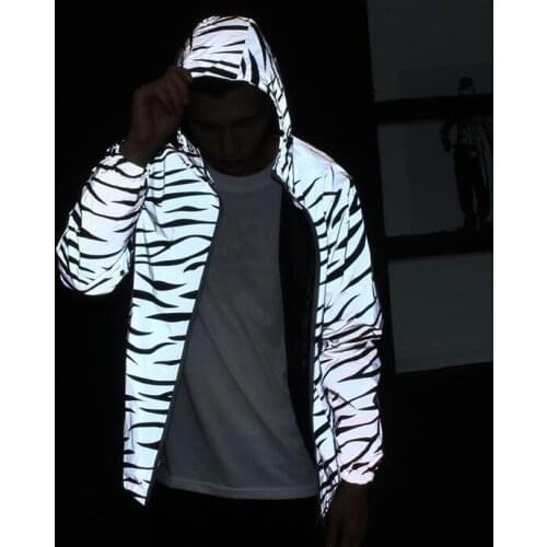 Zebra fluorescent clothing Unisex jacket casual hiphop windbreaker 3m reflective jacket tide Unisex coat hooded