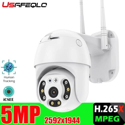USAFEQLO 5MP HD WiFi IP Camera Outdoor Waterproof PTZ Camera AI Human Detection Security Camera Color Night Surveillance Camera