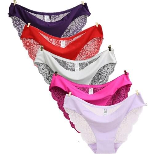 Ixuejie 5pcs/lot Womens Lace Panties Low Rise Seamless Traceless Underwear Panties Briefs Ladies Panties S-2XL