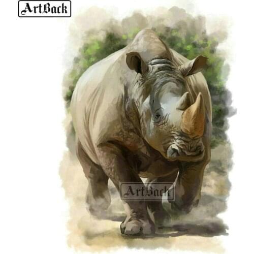 ARTBACK 5d diy diamond painting rhino watercolor pattern 3d diamond mosaic color animal stickers embroidery crafts