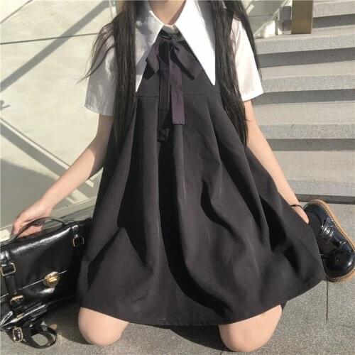Japanese College Two-Piece Set Women Short-Sleeve Bow Tie Shirt Folds Belted Strap Dress Vestidos Mini Kawaii Girly Skirt Suit