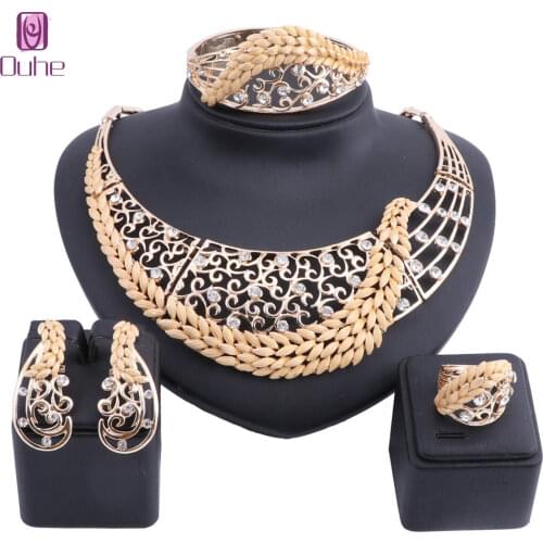 Dubai Gold Color Crystal Necklace Jewelry Sets Women Customer Fashion African Beads Jewelry Set Wholesale Bridal Accessories