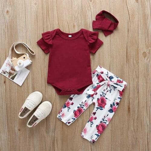 Newborn Infant Baby Girl Clothes Set 2020 Summer Little Miss Sassy Pants Tops+Floral Pants+Headband Baby Girl Outfit