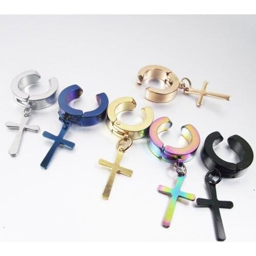 Cross stainless steel ear clip dark wind punk magnet ear buckle fashion hypoallergenic puncture jewelry