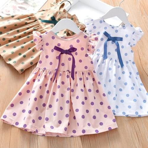 Baby girl summer cute polka dot dress kids casual bow cotton printed a-line princess dress