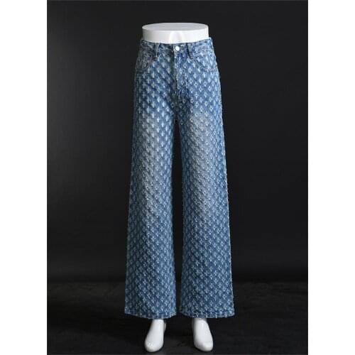 High Street Fashion Week Texture Hole Retro Distressed Cowgirl Straight Leg Pants Casual Pants Hot Pants