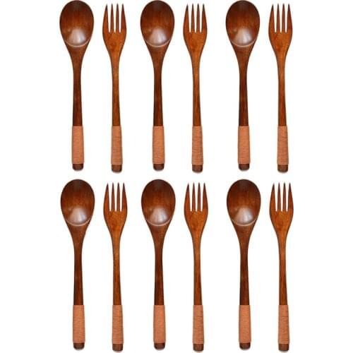 Wooden Spoons Forks Set Kitchen Tableware Dinnerware Flatware Wooden Dinner Utensil Set,6 Spoons and 6 Forks
