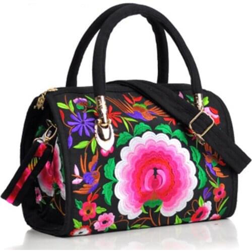 National wind embroidered portable slung dual-use drum bag canvas embroidery flower bag travel shoulder portable handbag