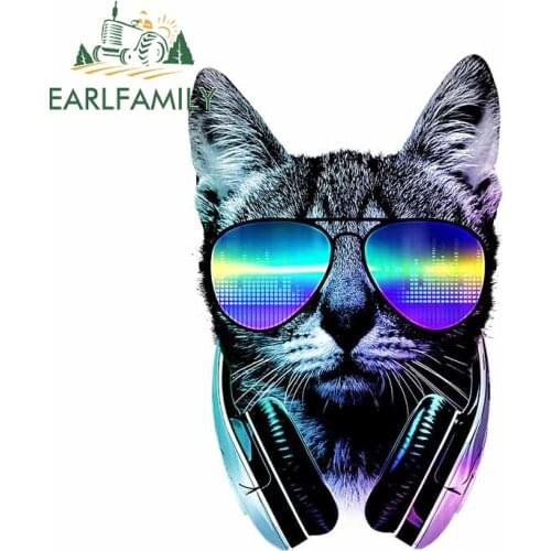 EARLFAMILY 13cm x 8.5cm For Music Lover Cat Cute Decal Car Assessoires Stickers Anime Scratch-Proof Decor Windows Car Styling