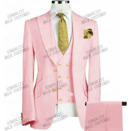 Latest Coat Pant Designs Pink Men Suit Prom Tuxedo Slim Fit 3 Piece Groom Wedding Suits For Men Custom Blazer Terno Masuclino