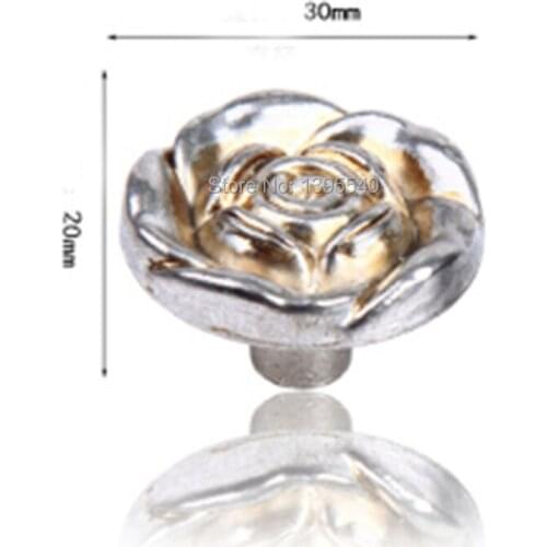 New 2pc Antique Silver Zinc Alloy Rose Kitchen Knobs Antique Cabinet Drawer Handle& Knobs Eur-Style Furniture Hardware Bar Pulls
