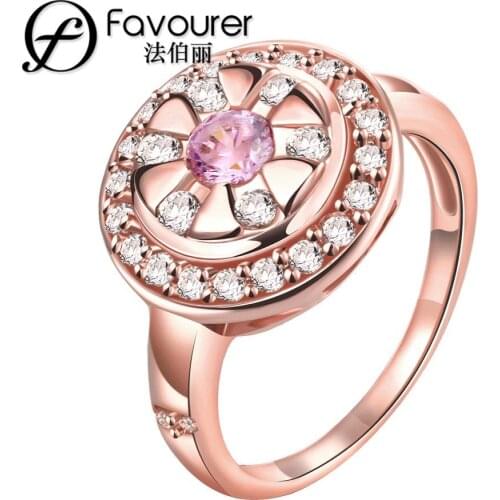 New Arrival Gold color Ring Inlaid Crystal for women Yellow gold rose gold color wedding rings set cubic zirconia