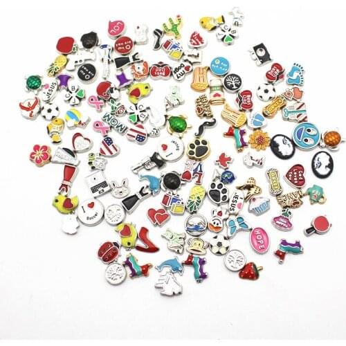 New Arrival Mixture 100pcs/lot Alloy Floating Charms Fit Living Glass Floating Lockets Charms Bracelet DIY Jewelry Accessory
