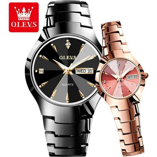 OLEVS Brand Trend Couple Watches Quartz Wristwatch Fashion Business Men Watch for Women Watches Tungsten Steel Watch A pair 8697