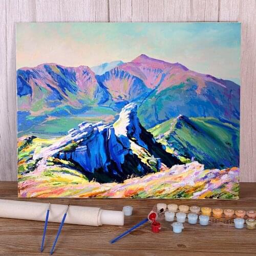 Landscape Rock Coloring By Numbers Painting Complete Kit Oil Paints 40*50 Canvas Pictures New Design Crafts For Handiwork