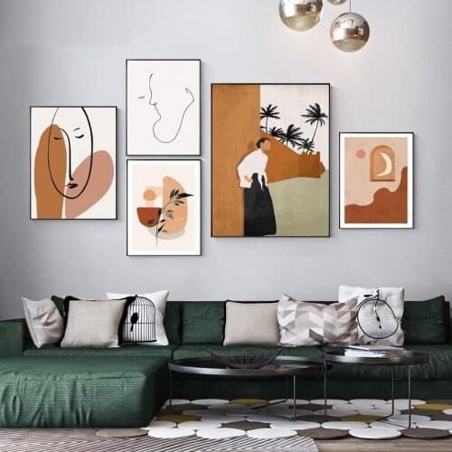 Nordic Geometric Line Character Poster Morandi Canvas Print Painting Modern Wall Art Decorative Picture Living Room Decoration