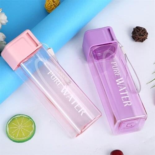 Simple Square Plastic Water Bottle Personality Handy Water Cup Creative Transparent Fruit Juice Sports Travel Camping Bottle