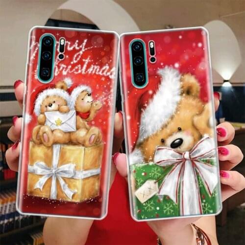 Happy Christmas Cute Bear Gift Silicon Phone Case For Huawei Honor 10 9 20 Lite Y5 Y6 Y7 Y9 9X 8X 8S 8A 7X 7A 7S Pro + 10i20i Co