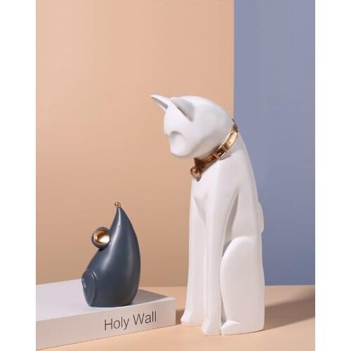 Nordic Creative Cat And Mouse Statues Resin Crafts Animal Miniature Figurines Fairy Garden Home Decoration Living Room