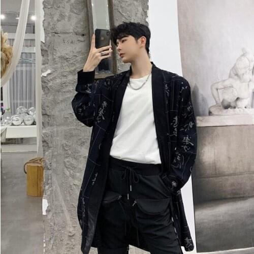 Mens trench coats man Personalized cardigan without placket coat men clothes thin overcoat long sleeve 2020 new designer black