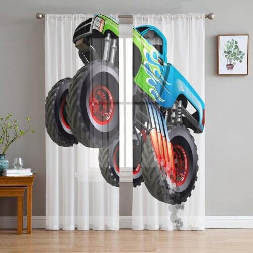 Truck Car Cartoon Window Treatment Tulle Modern Sheer Curtains for Kitchen Living Room the Bedroom Curtains Decoration