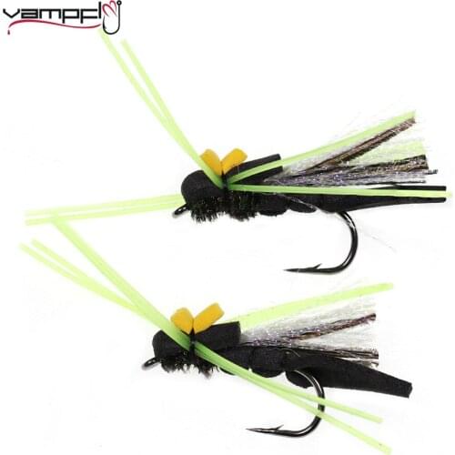 Vampfly 6pcs 4# Peacock Herl Foam Black Hopper Dry Fly Baits Artificial Insect Lure For Trout Perch Salmon Bass Crappie Fishing