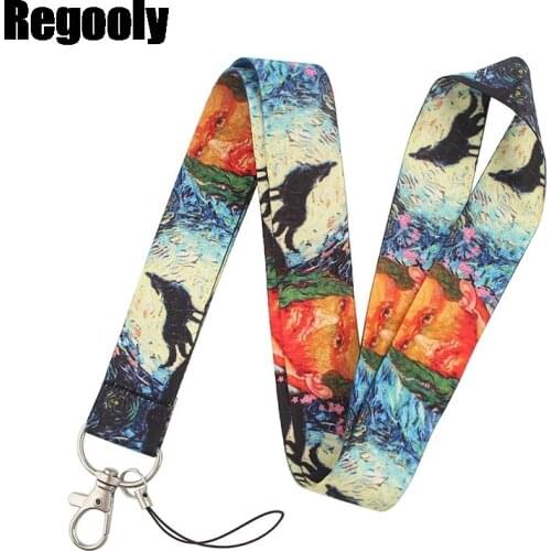 Van gogh self-portrait Wolf Lotus Lanyard Keys Phone Holder Funny Neck Strap With Keyring ID Card Animal webbing ribbons