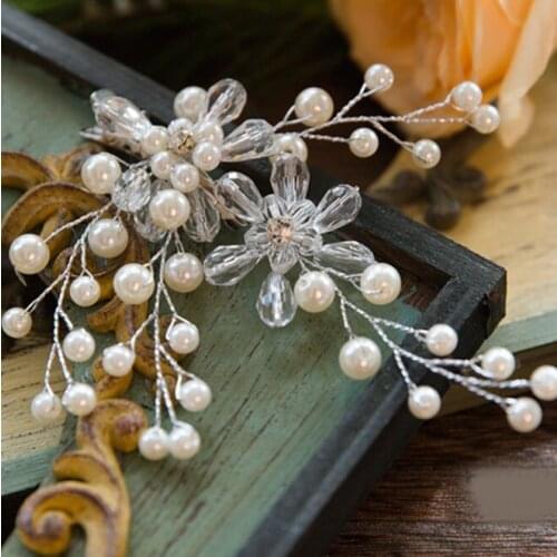 Ladies Simple Headwear Pearl Crystal Flower Hair Clips Women Barrette Girls Hairpin Bridal wedding Prom Hair Accessories