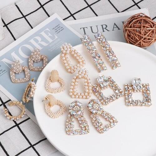 JURAN Newest ZA Imitation Pearls Crystal Drop Earrings for Women Fashion Geometric Girls Handmade Hanging Earrings Accessories
