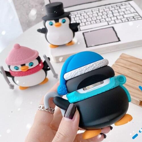 Winter Skiing Penguin Silicone Case for Airpods 1 2 Cartoon Cute Case for Airpods Pro Wireless Earphone Cover Charging Box
